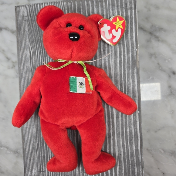 Ty Beanie Baby, Osito the Bear, 1999, USA Exclusive Mexican Flag, Red Bear Plush - Picture 3 of 8